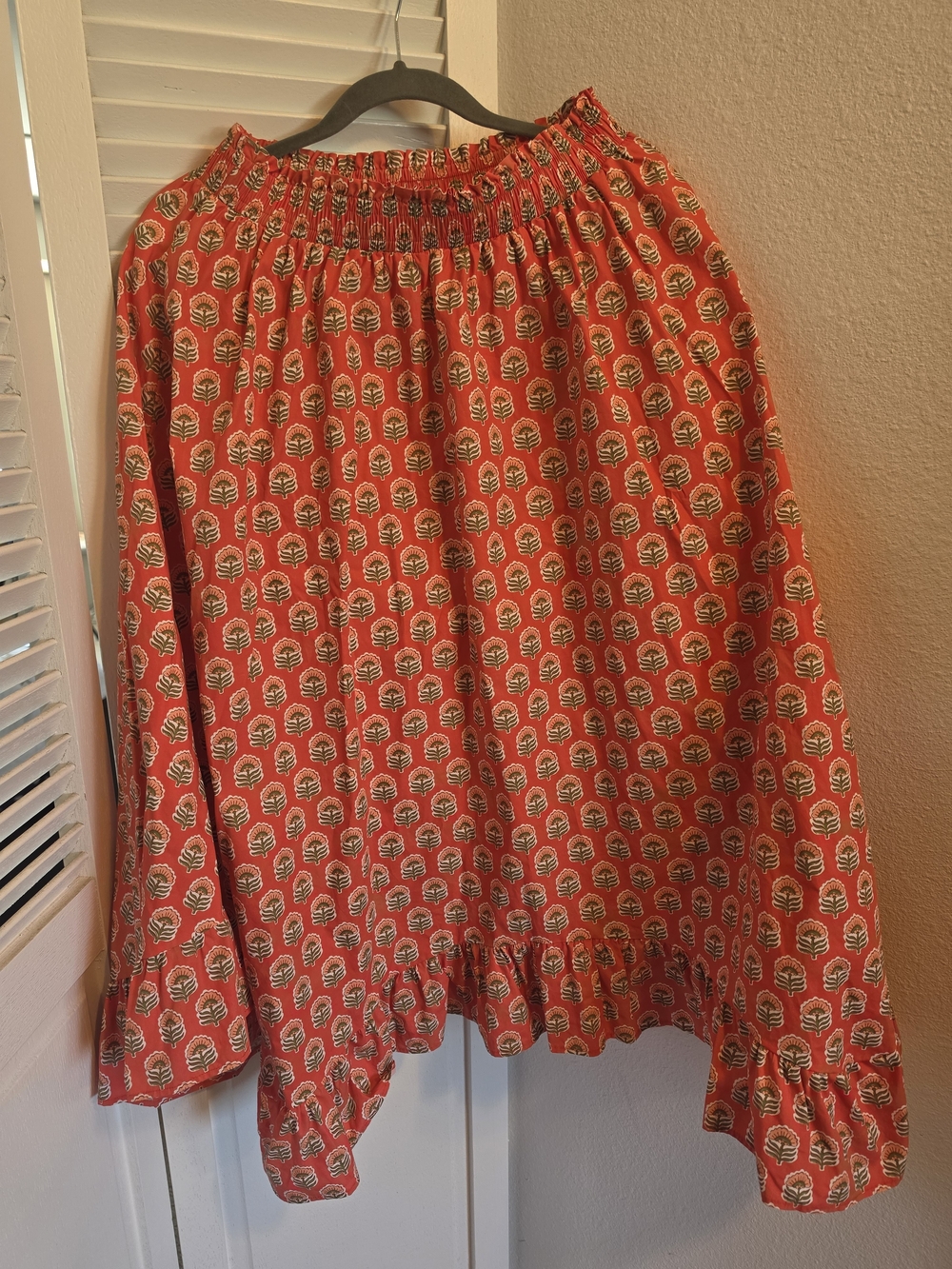 Matilda Jane Coral Leaf-Print High-Low Ruffle Skirt with Green Accents
